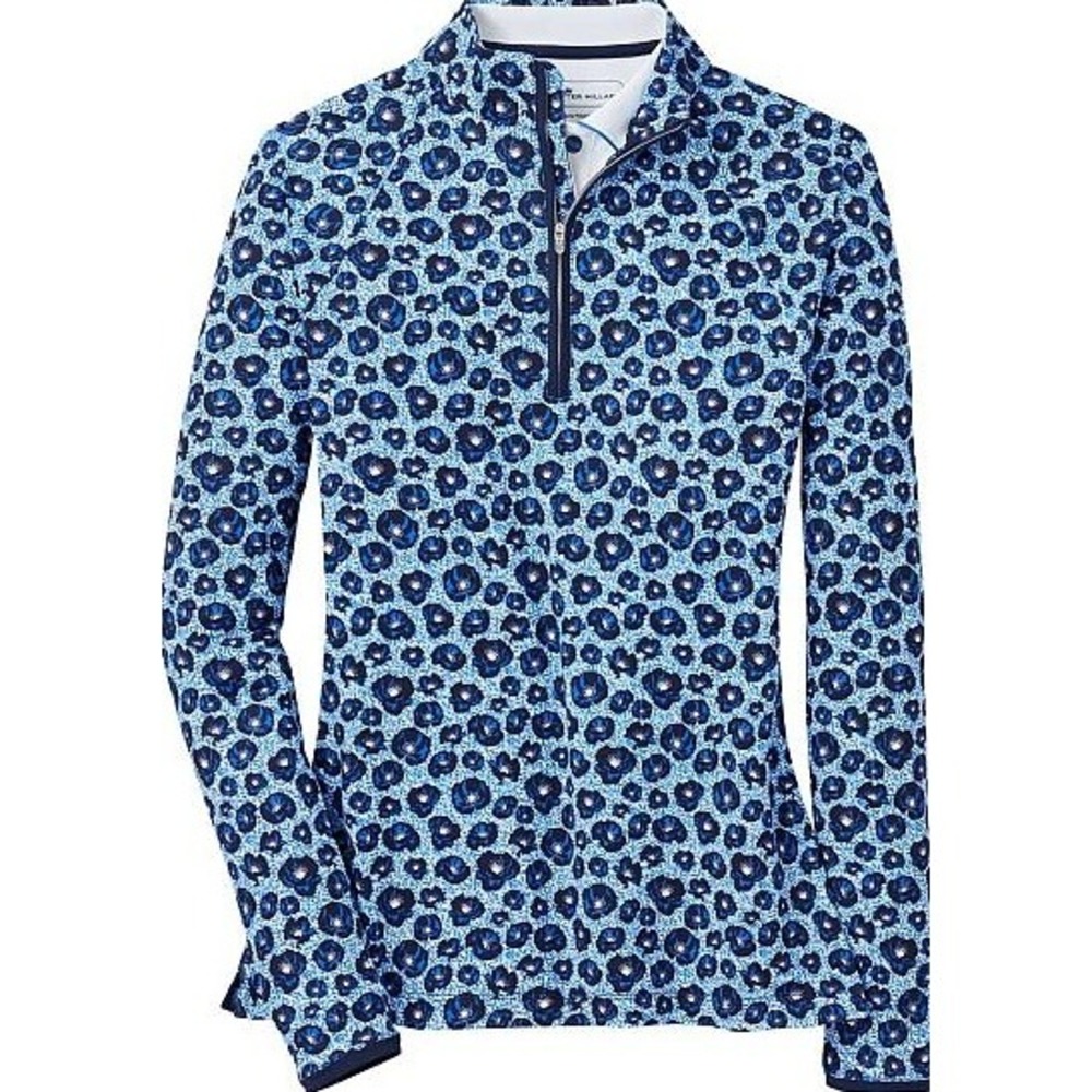 Peter Millar Golf Quarter Zip Pullover Women S Blue Floral Tennis Athleisure EUC